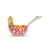 A SILVER GILT, CLOISONNE ENAMEL AND GEM SET RUSSIAN STYLE BIRD KOVSH