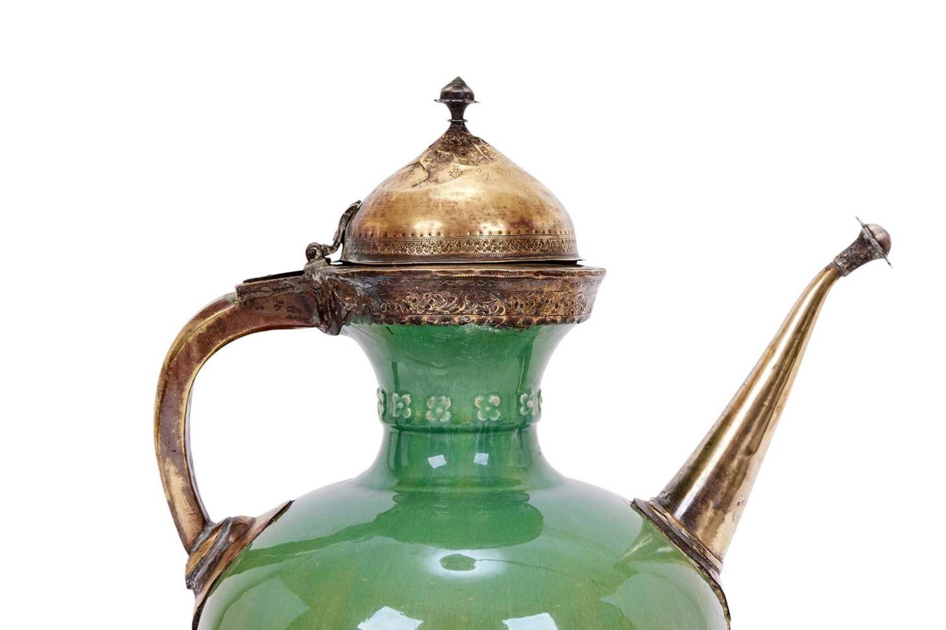 A 17TH CENTURY SAFAVID CERAMIC EWER WITH LATER MOUNTS - Image 3 of 11