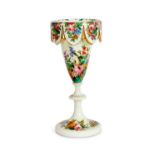 A LATE 19TH CENTURY FRENCH OPALINE GLASS VASE DECORATED WITH FLOWERS