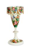 A LATE 19TH CENTURY FRENCH OPALINE GLASS VASE DECORATED WITH FLOWERS