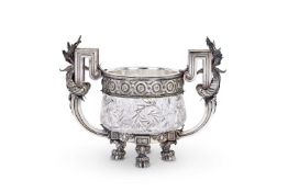 BOLIN, RUSSIA, CIRCA 1900: AN IMPRESSIVE SILVER AND CUT GLASS PUNCH BOWL