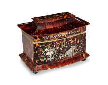 A REGENCY TORTOISESHELL AND MOTHER OF PEARL TEA CADDY