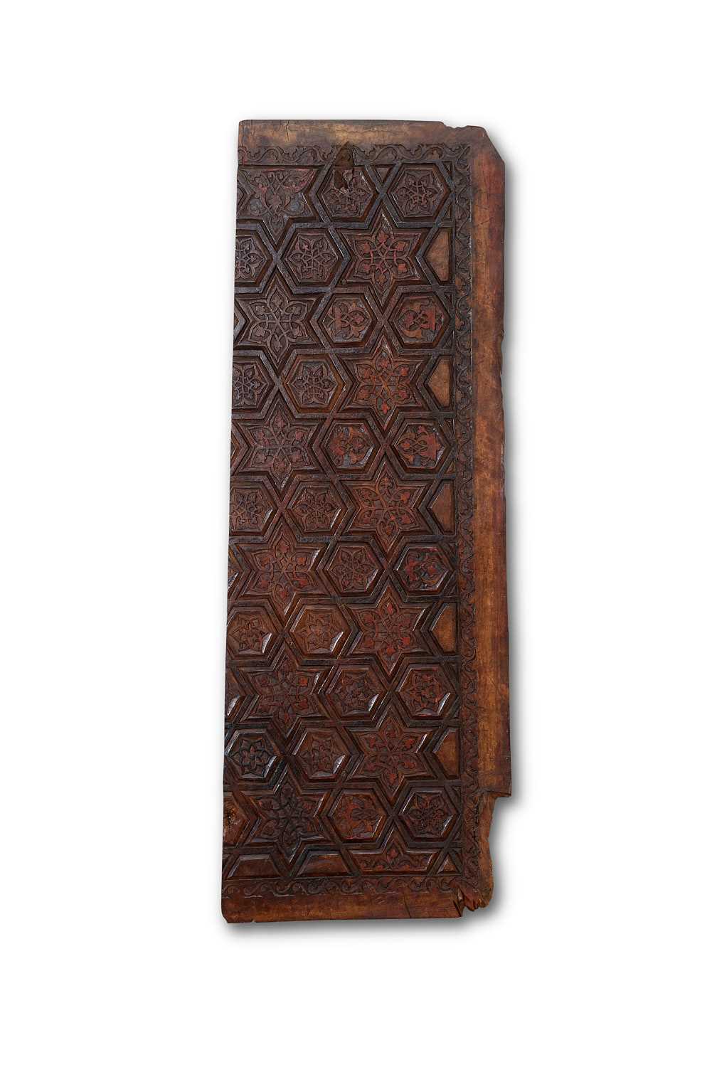 A 16TH / 17TH CENTURY PERSIAN SAFAVID CARVED WOOD DOOR PANEL