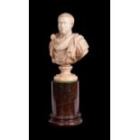 AN 18TH CENTURY MARBLE BUST DEPICTING A ROMAN EMPEROR