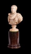 AN 18TH CENTURY MARBLE BUST DEPICTING A ROMAN EMPEROR