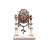 A SILVER AND GEM SET MINIATURE CLOCK, FRENCH, LATE 19TH / EARLY 20TH CENTURY