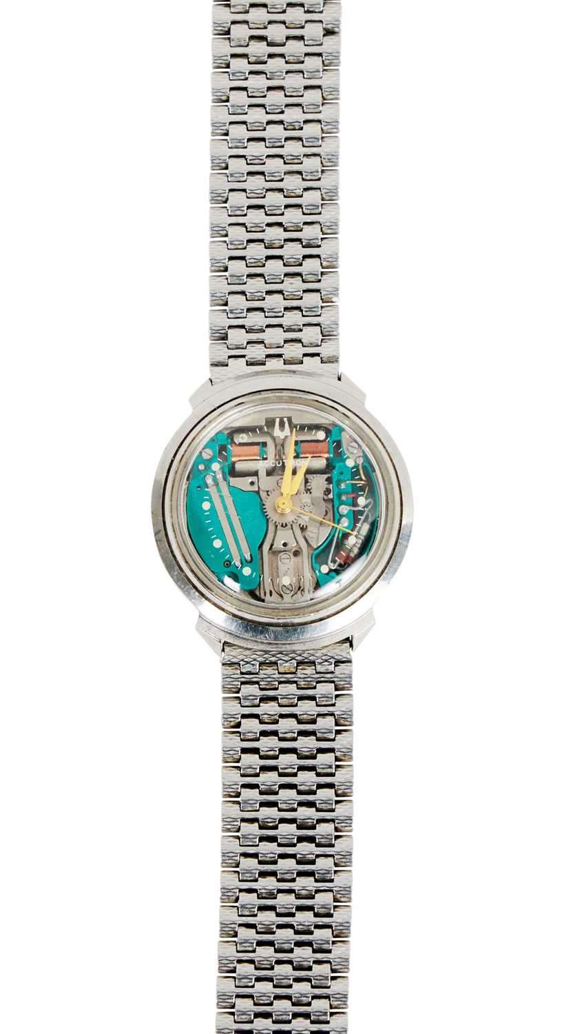 A RARE 1960'S BULOVA ACCUTRON SPACEVIEW STAINLESS STEEL WRISTWATCH