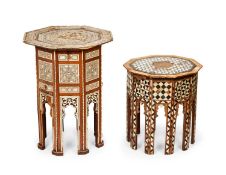 TWO OTTOMAN EARLY 20TH CENTURY MOTHER OF PEARL VENEERED OCCASIONAL TABLES