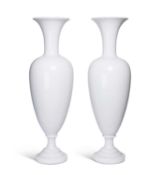 A PAIR OF MASSIVE MID 19TH CENTURY FRENCH OPALINE GLASS VASES ATTRIBUTED TO BACCARAT