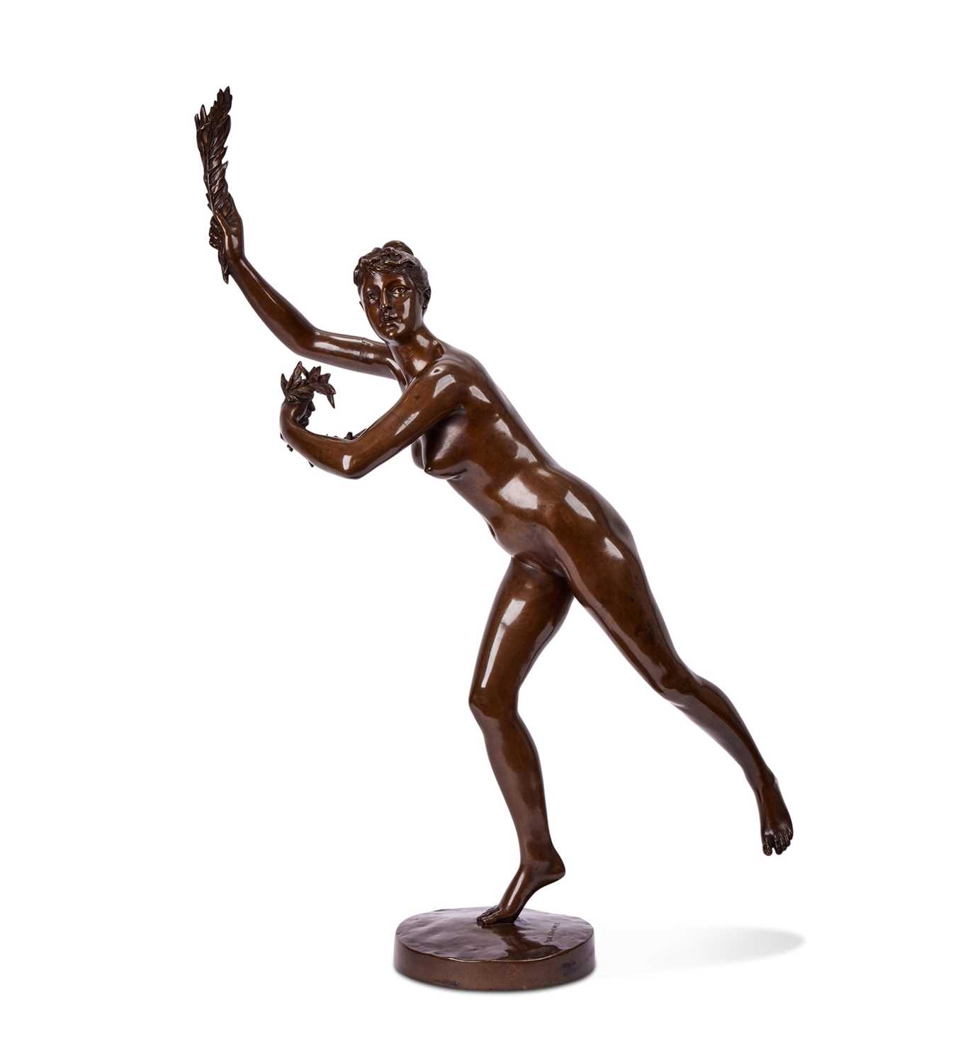 PAUL FOURNIER (FRENCH, 1859-1926): A LARGE BRONZE FIGURE OF A RUNNING GIRL CAST BY BARBEDIENNE