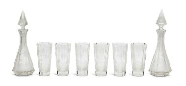 A FINE 19TH CENTURY BOHEMIAN ETCHED GLASS DRINKING SET