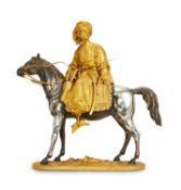 A MID 19TH CENTURY FRENCH GILT AND PATINTED BRONZE FIGURE OF A MAMELUK WITH HORSE
