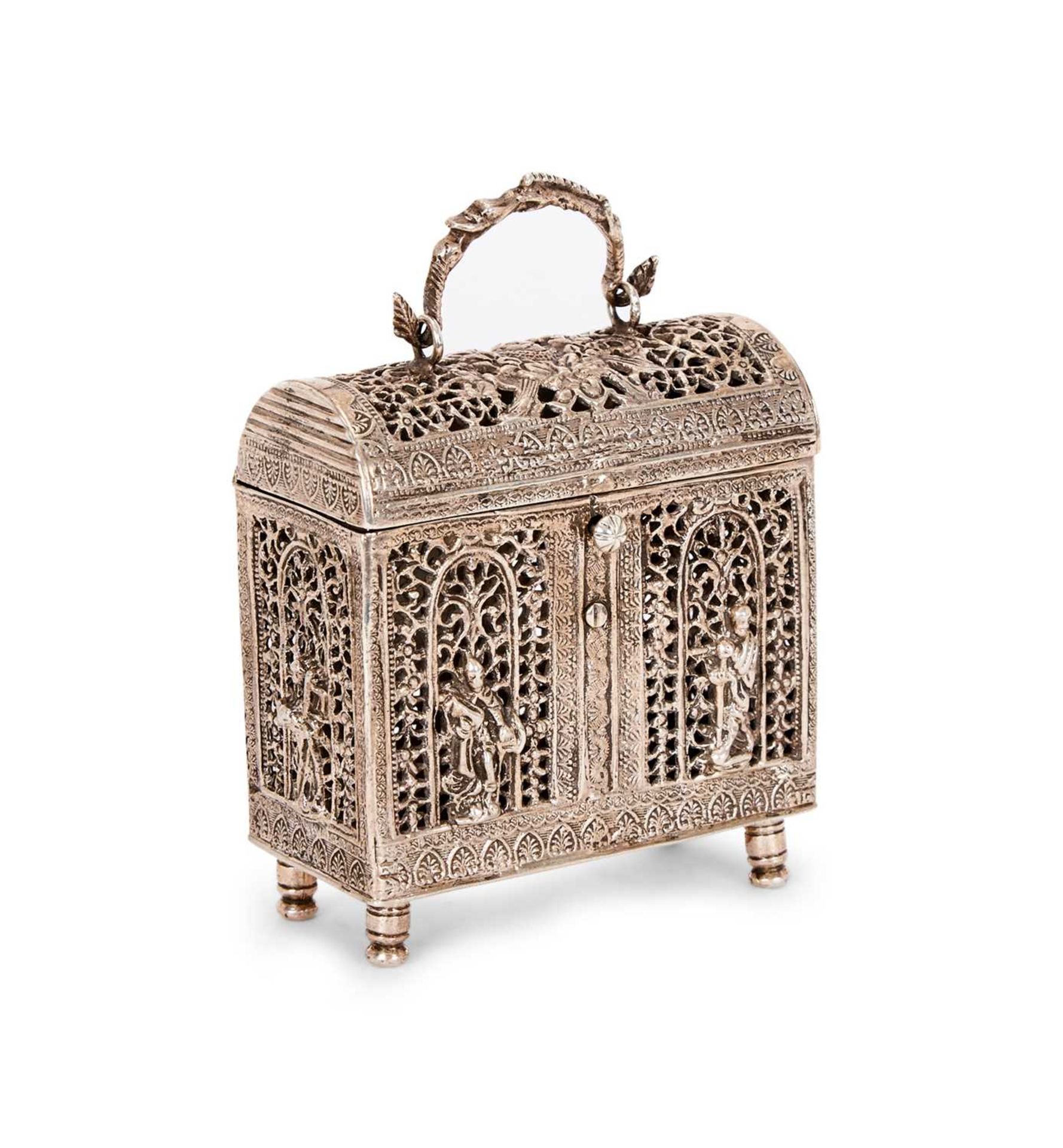 A LATE 19TH CENTURY DUTCH SILVER MINIATURE CASKET IN THE RENAISSANCE REVIVAL STYLE