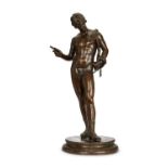 A LARGE 19TH CENTURY NEAPOLITAN BRONZE FIGURE OF NARCISSUS, AFTER THE ANTIQUE