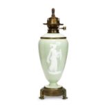 A LATE 19TH CENTURY CELADON PATE SUR PATE PORCELAIN LAMP BASE BY JAMES HINKS