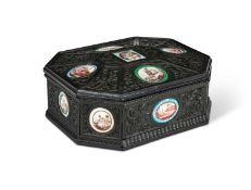 THIRTEEN MID 18TH CENTURY ENAMELS MOUNTED IN AN EBONY CASKET