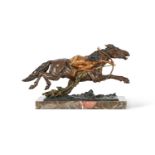 FRANZ BERGMAN (AUSTRIAN 1861 -1936): A LARGE COLD PAINTED BRONZE OF AN INDIAN ON HORSEBACK