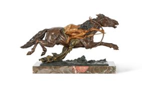 FRANZ BERGMAN (AUSTRIAN 1861 -1936): A LARGE COLD PAINTED BRONZE OF AN INDIAN ON HORSEBACK