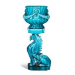 CLEMENT MASSIER (1845-1917): A FLOOR STANDING TURQUOISE MAJOLICA JARDINIERE AND STAND CIRCA 1900