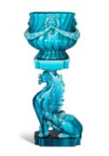 CLEMENT MASSIER (1845-1917): A FLOOR STANDING TURQUOISE MAJOLICA JARDINIERE AND STAND CIRCA 1900