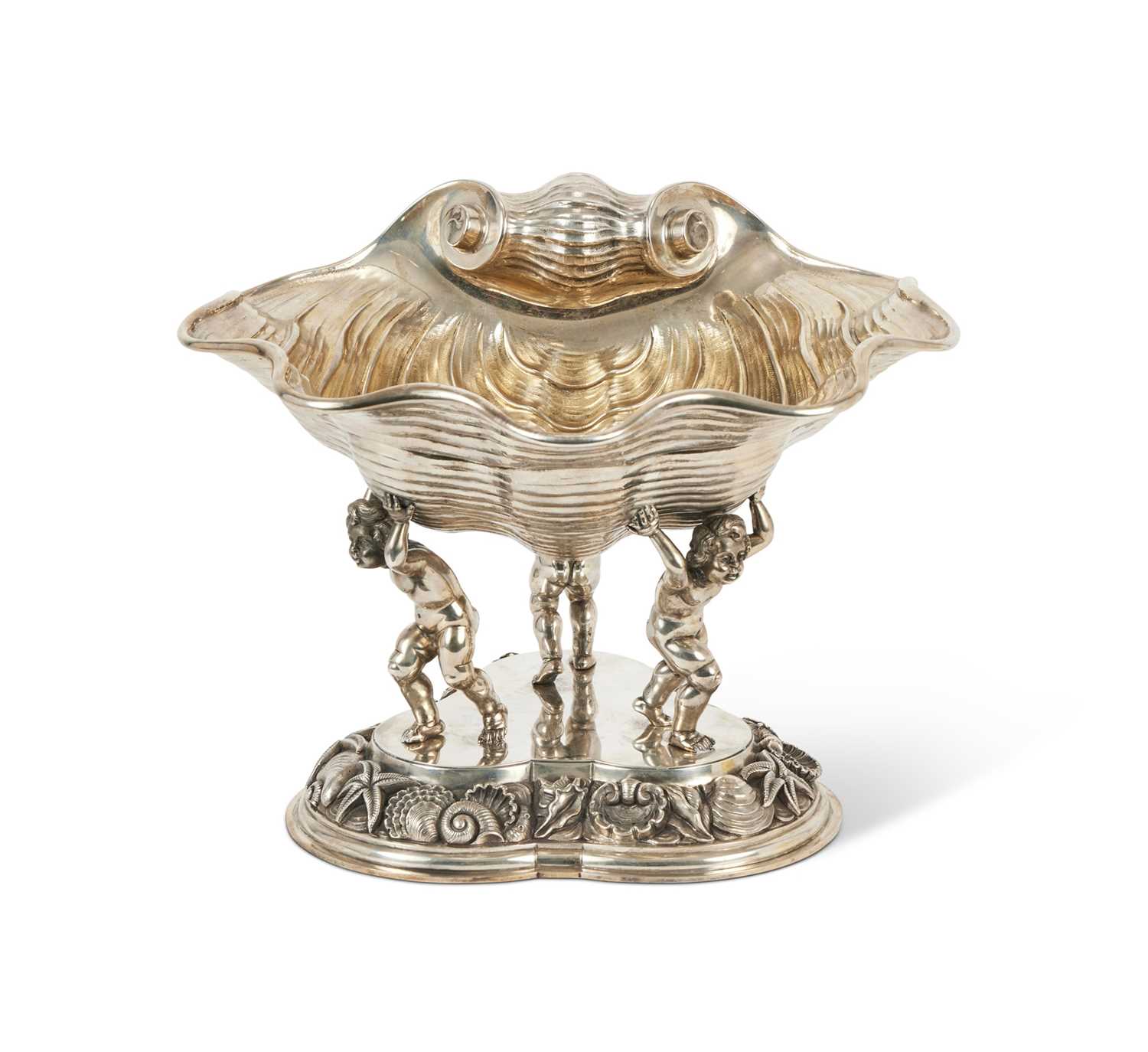 A LARGE AND IMPRESSIVE SOLID SILVER AND SILVER GILT CENTREPIECE OF NAUTICAL THEME