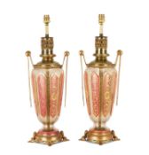 A FINE PAIR OF 19TH CENTURY ORMOLU AND GLASS LAMPS FOR THE PERSIAN MARKET