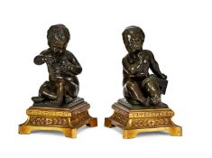 AFTER JEAN-BAPTISTE PIGALLE (1714-1785): A PAIR OF LATE 18TH / EARLY 19TH CENTURY BRONZE FIGURES