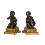 AFTER JEAN-BAPTISTE PIGALLE (1714-1785): A PAIR OF LATE 18TH / EARLY 19TH CENTURY BRONZE FIGURES