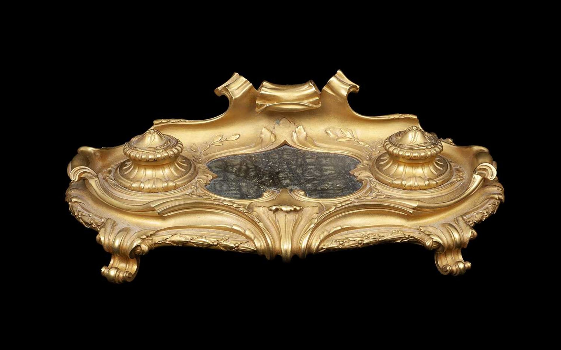 A LATE 19TH CENTURY FRENCH GILT BRONZE LOUIS XV STYLE ENCRIER