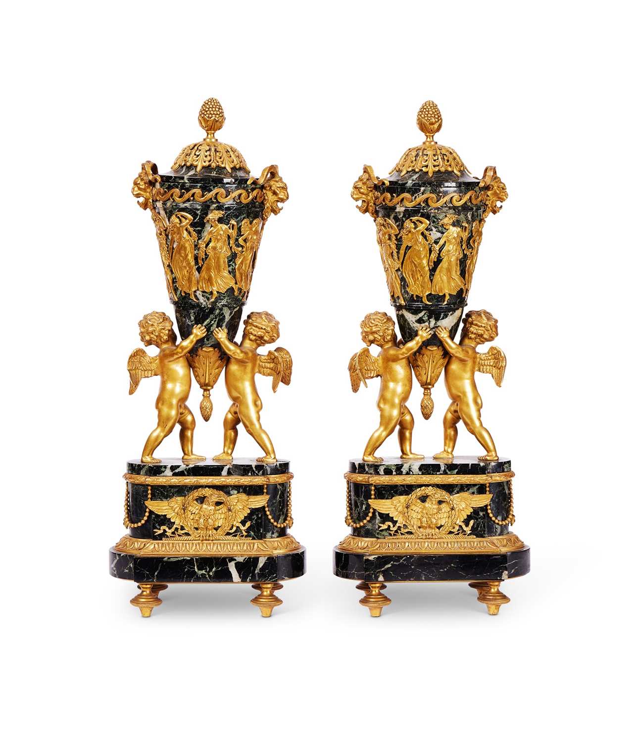 A PAIR OF 19TH CENTURY GILT BRONZE AND MARBLE VASES AND COVERS OF RUSSIAN DESIGN - Image 2 of 2