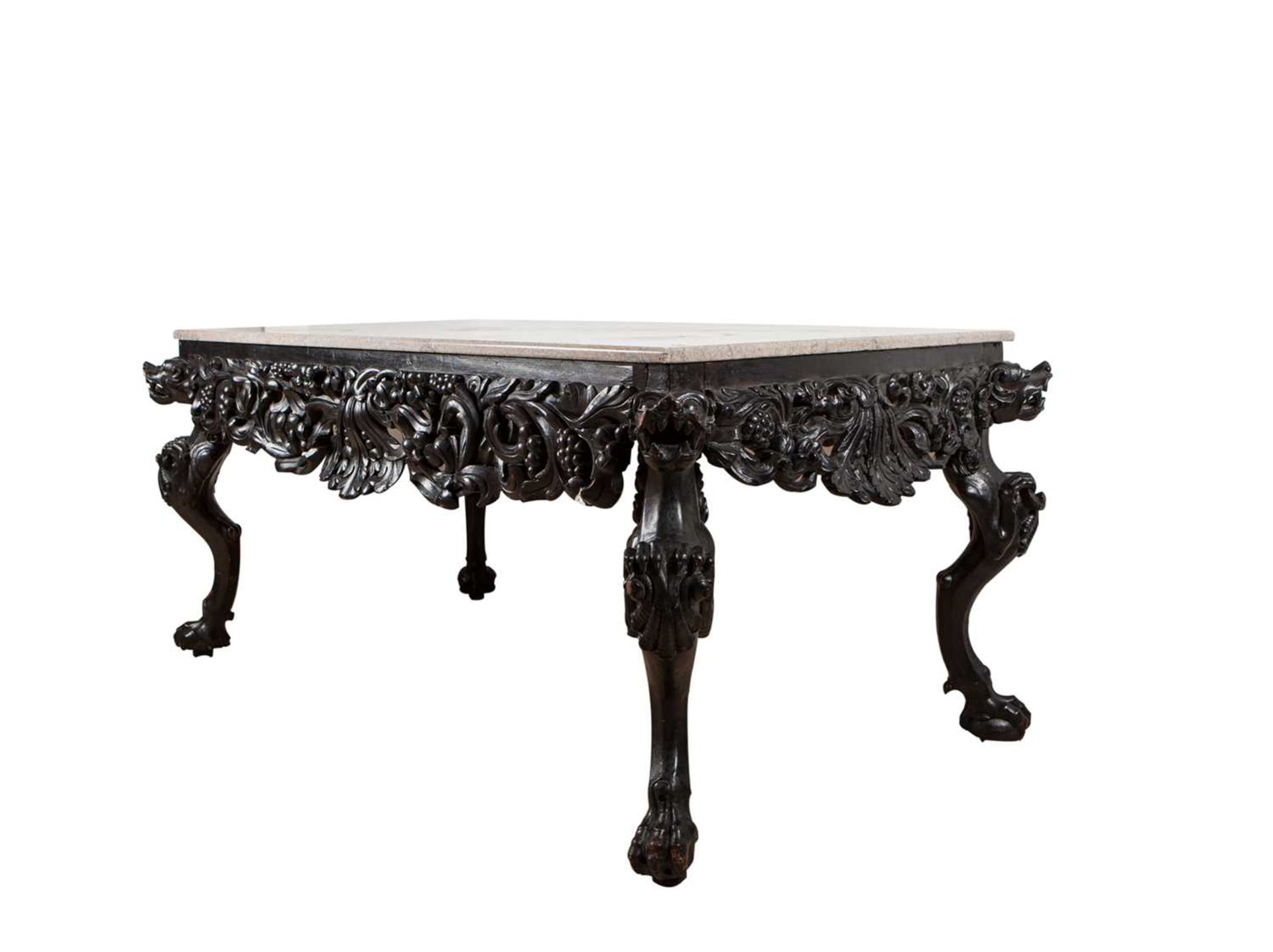 A 19TH CENTURY GEORGE II STYLE CARVED WOOD AND MARBLE TOPPED HALL TABLE - Image 2 of 2