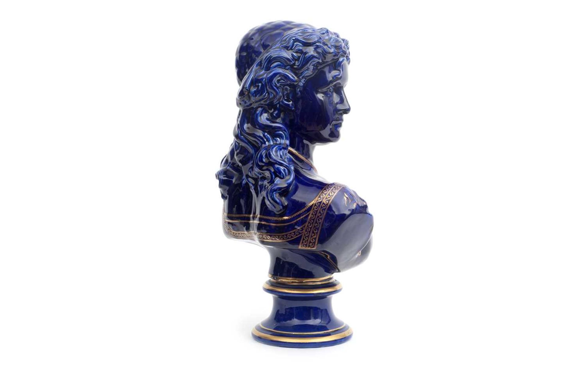 A LATE 19TH CENTURY FRENCH BLUE GLAZED PORCELAIN BUST OF MARIANNE OF FRANCE - Image 2 of 2