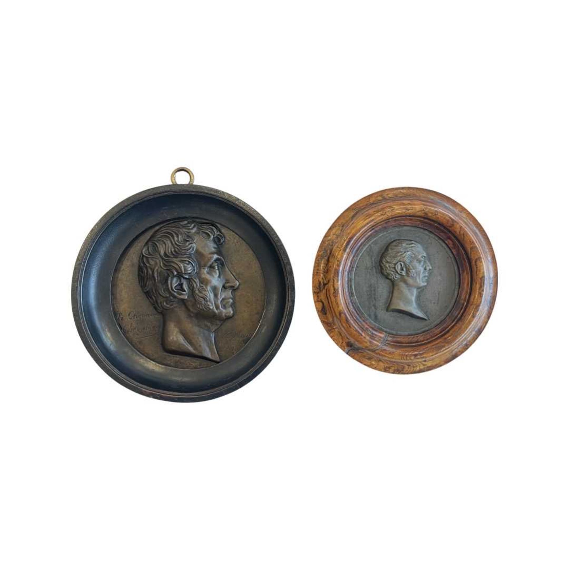 TWO 19TH CENTURY FRENCH BRONZE PORTRAIT MEDALLIONS