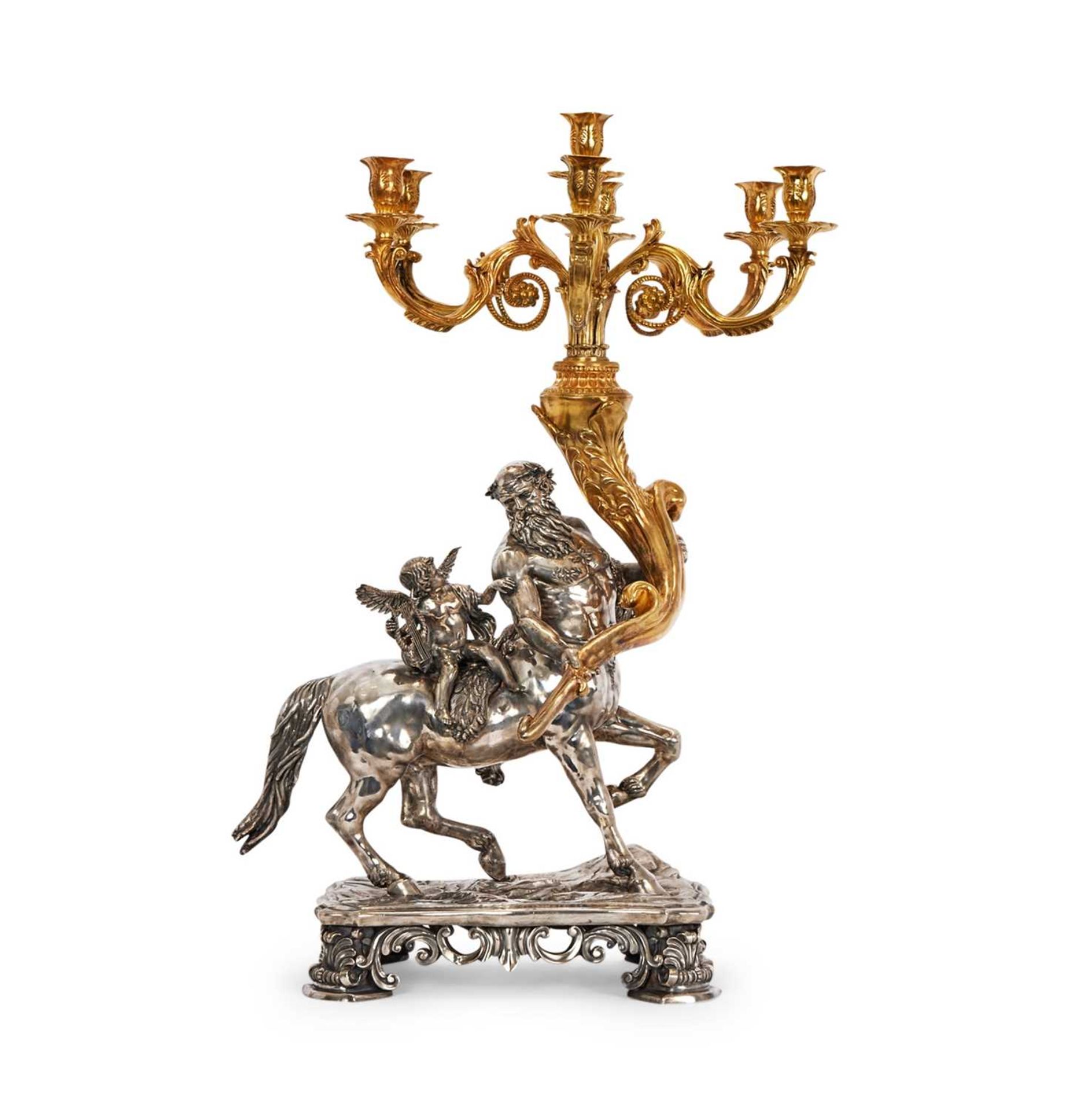 A MASSIVE PAIR OF SILVER AND SILVER GILT ITALIAN BAROQUE STYLE CANDELABRA - Image 8 of 9