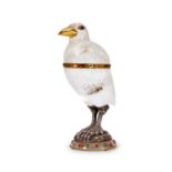 A ROCK CRYSTAL, SILVER GILT AND JEWEL ENCRUSTED CUP MODELLED AS A BIRD