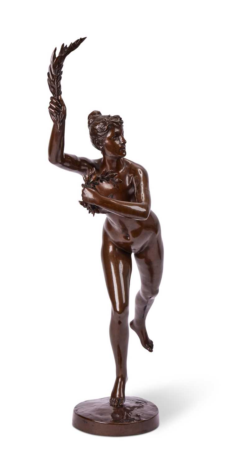 PAUL FOURNIER (FRENCH, 1859-1926): A LARGE BRONZE FIGURE OF A RUNNING GIRL CAST BY BARBEDIENNE - Image 3 of 6