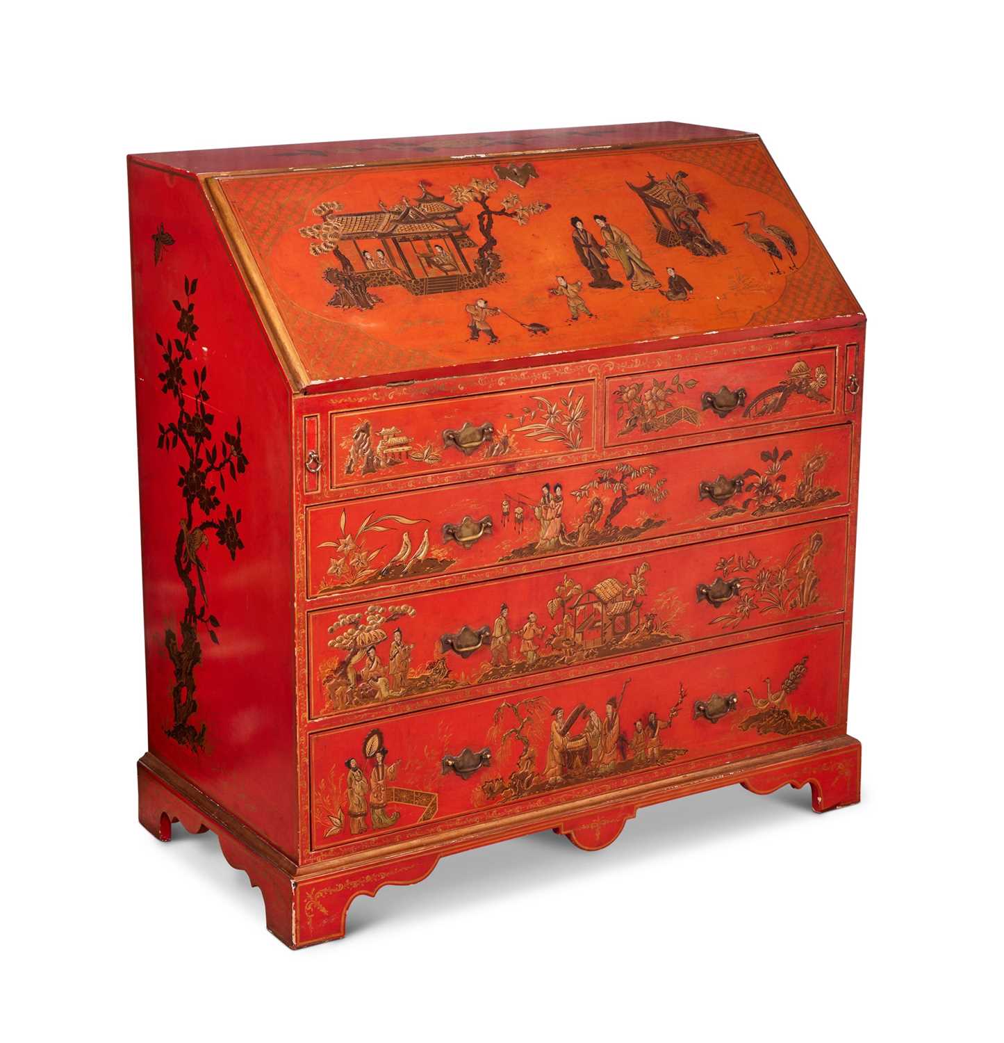 A GEORGE III STYLE RED LACQUERED 'JAPANNED' BUREAU - Image 2 of 3