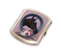 OF RACING THEME: AN EARLY 20TH CENTURY SILVER AND ENAMEL CIGARETTE CASE