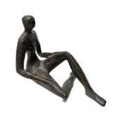 A SMALL BRONZE ABSTRACT FIGURE IN THE STYLE OF HENRY MOORE