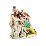AN 18TH CENTURY LUDWIGSBURG PORCELAIN FIGURAL GROUP 'A MOCKERY OF LOVE'