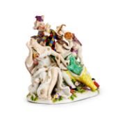 AN 18TH CENTURY LUDWIGSBURG PORCELAIN FIGURAL GROUP 'A MOCKERY OF LOVE'