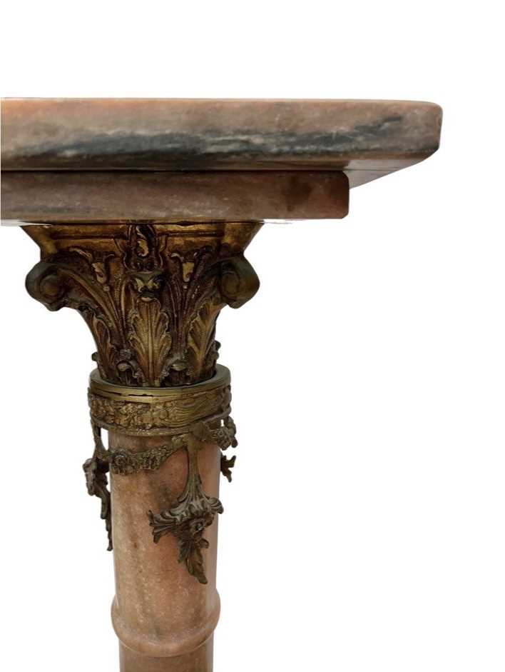 A PAIR OF ART NOUVEAU STYLE PINK MARBLE AND ORMOLU MOUNTED PEDESTALS - Image 2 of 2