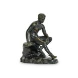 A SMALL LATE 19TH CENTURY NEAPOLITAN BRONZE FIGURE OF THE SEATED MERCURY