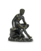 A SMALL LATE 19TH CENTURY NEAPOLITAN BRONZE FIGURE OF THE SEATED MERCURY