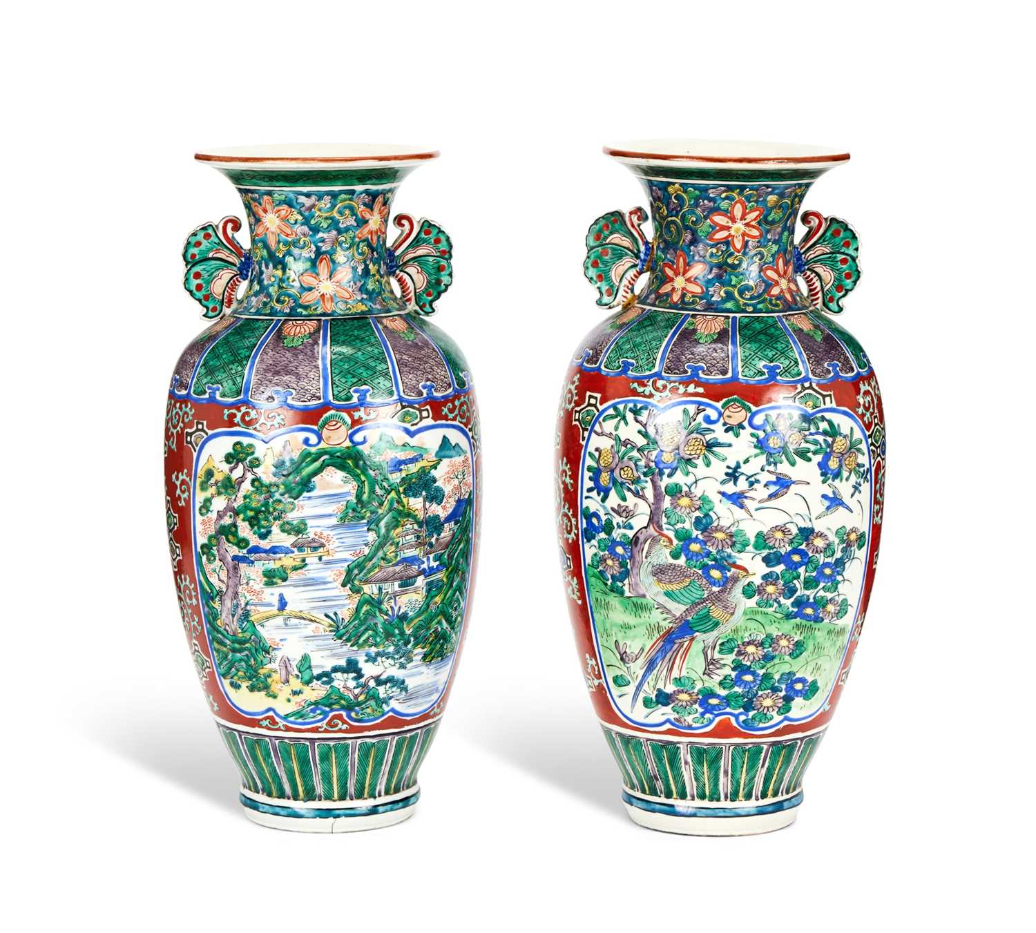 A PAIR OF JAPANESE KUTANI PORCELAIN VASES