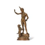 ALFRED BARYE (FRENCH, 1839-1882): A BRONZE OF A HARLEQUIN WITH POODLE