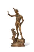 ALFRED BARYE (FRENCH, 1839-1882): A BRONZE OF A HARLEQUIN WITH POODLE