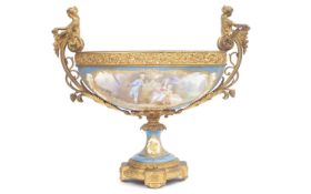 A VERY LARGE LATE 19TH CENTURY FRENCH SEVRES STYLE PORCELAIN AND ORMOLU MOUNTED JARDINIERE