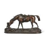 PIERRE JULES MÊNE (1810-1879): A BRONZE MODEL OF JUMENT À L’ÉCURIE JOUANT AVEC UN CHIEN