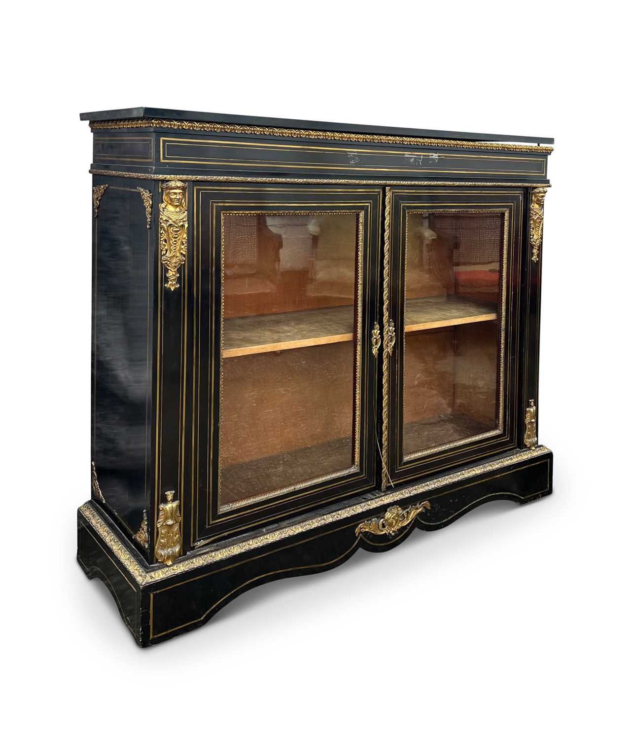 A PAIR OF 19TH CENTURY NAPOLEON III PERIOD EBONISED, ORMOLU AND BRASS INLAID BOOKCASES - Image 2 of 5